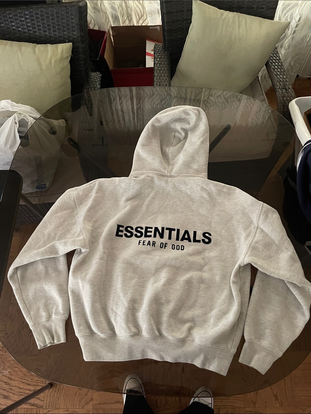 Essentials Light Gray Hoodie with Chest Logo - Picture 4 of 5